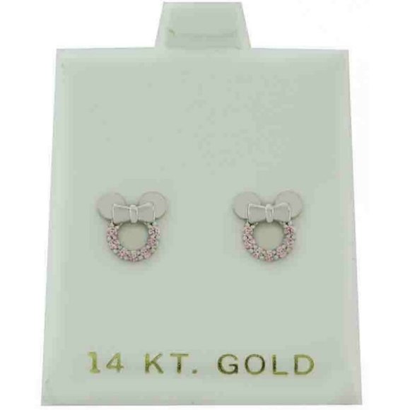 Created Pink Sapphires Stud Bow Stud Earrings 14k White Gold